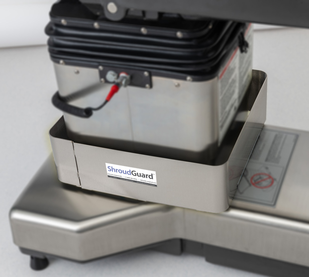 ShroudGuard OR Table Pedestal Protector on a STERIS 3000-series surgical table