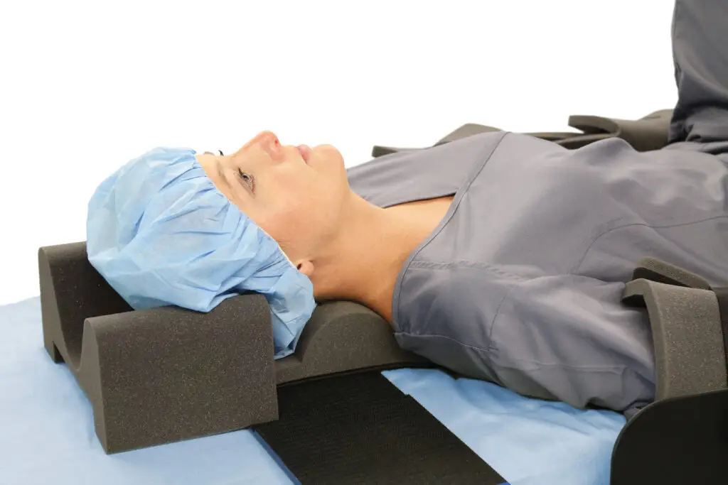 TrenGuard patented foam bolster nestles in the concavity of the patient's neck and provides support at the trapezius muscle